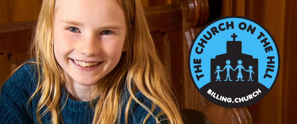 The Church on the Hill logo next to a smiling girl.